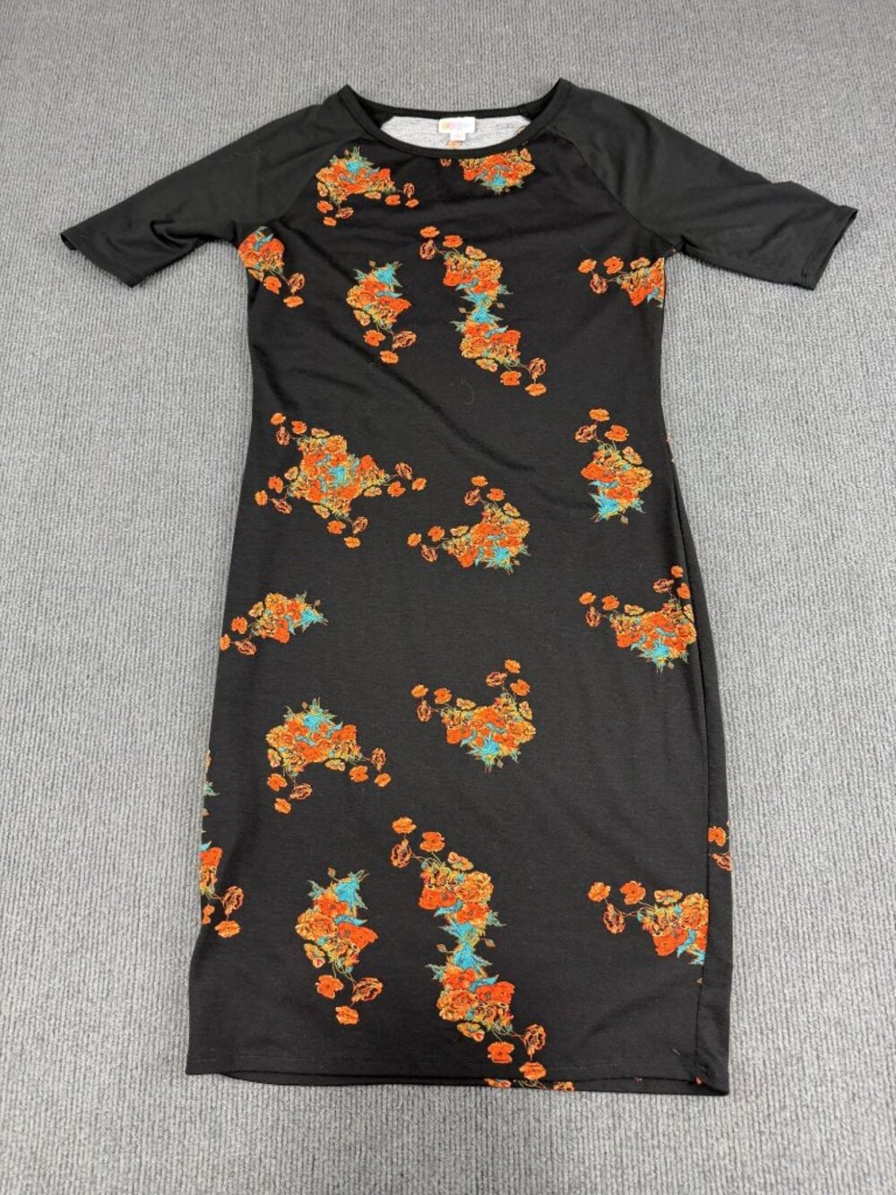 LuLaRoe Women's Black Floral Midi Dress Short Sleeve Size S